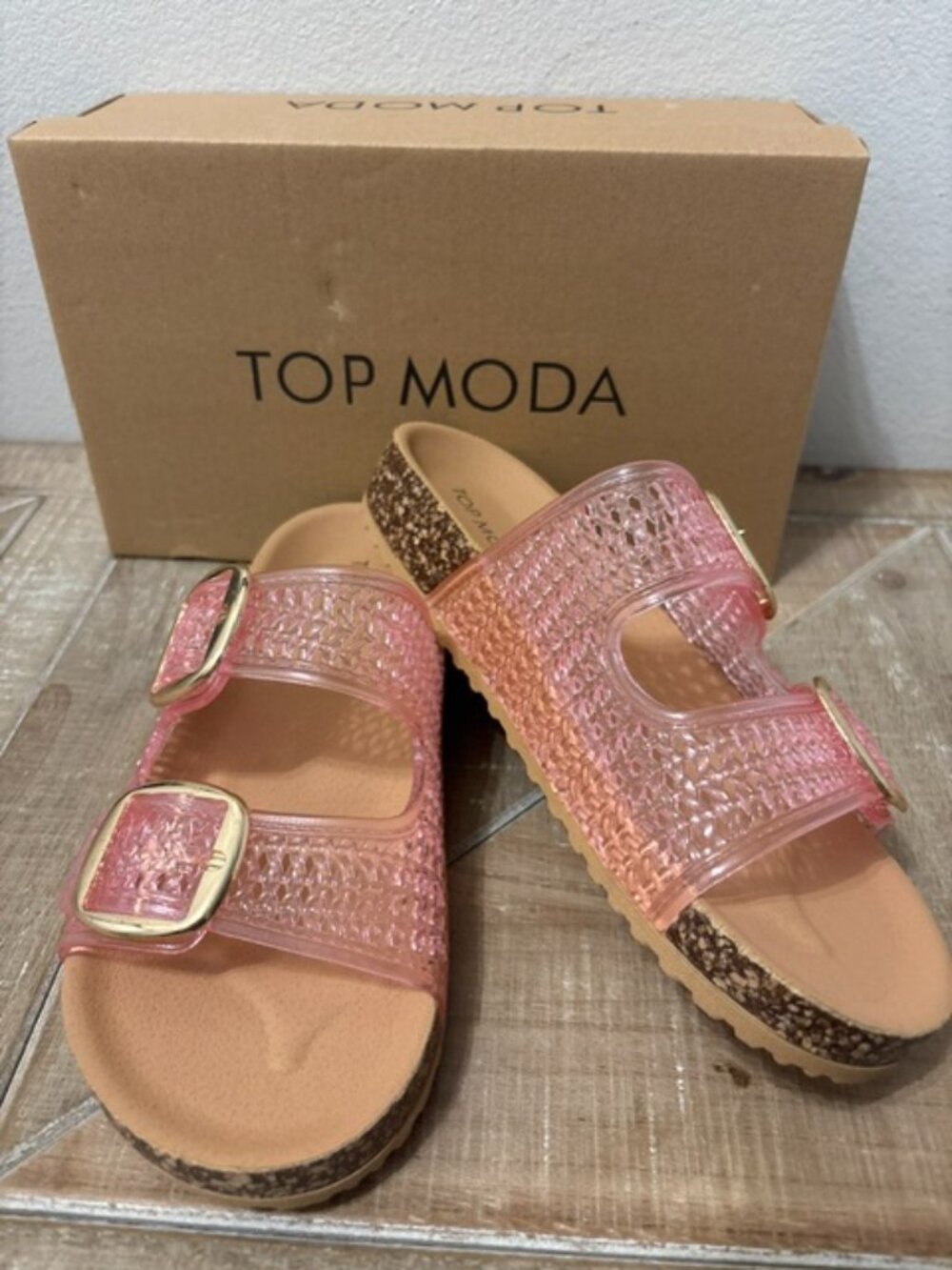NEW Top Moda Seattle Clear Double Strap Slide Sandals Pink Size 7